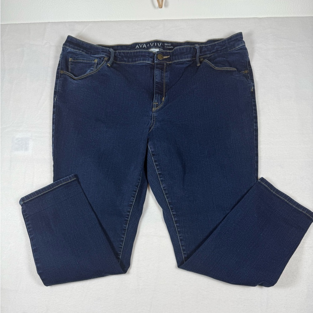 Ava & Viv High Rise Skinny Stretch Straight Leg Dark Denim Jeans Size 22